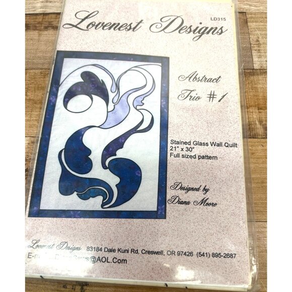 RARE Lovnest Designs Abstract Trio #1 Stained Glass Wall Quilt Pattern 21" X 30 - Picture 2 of 3